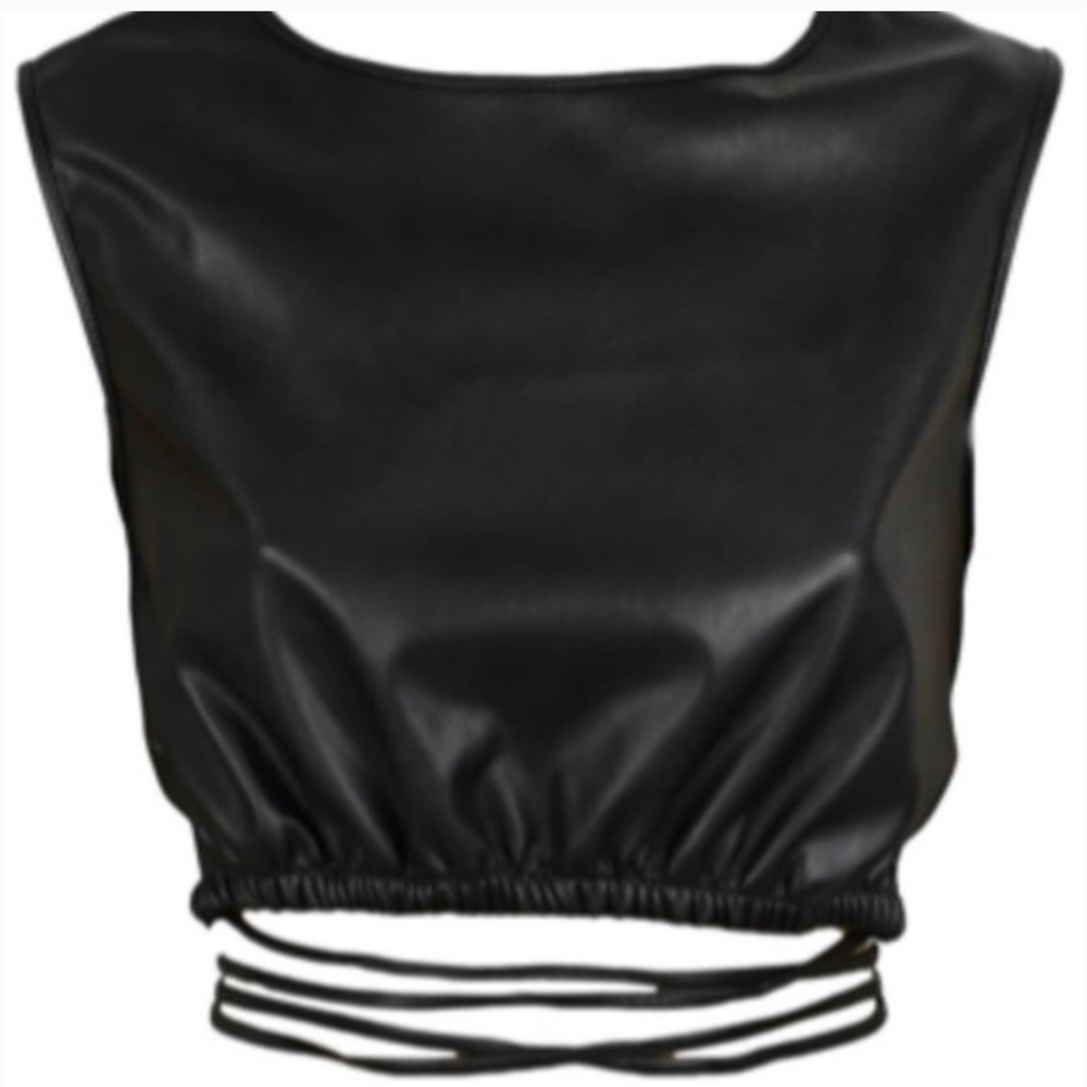 Zara Black Faux Leather Sleeveless Top